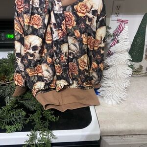 Bunny Knots Velveteen Skulls & Roses Matching Set - Brown, Orange and Black 2t